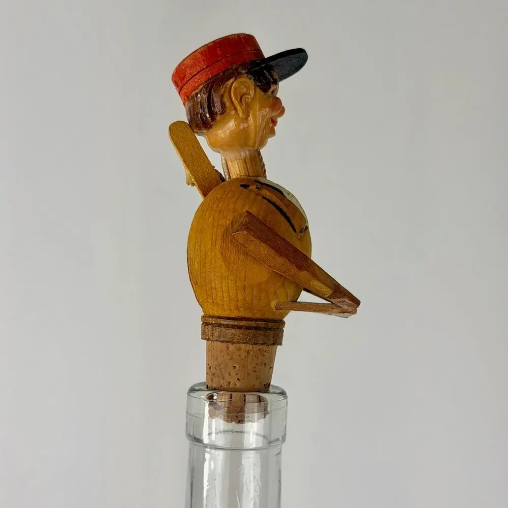 Anri Vintage Mechanical Bottle Stopper Carved Wood Cork‎ Base